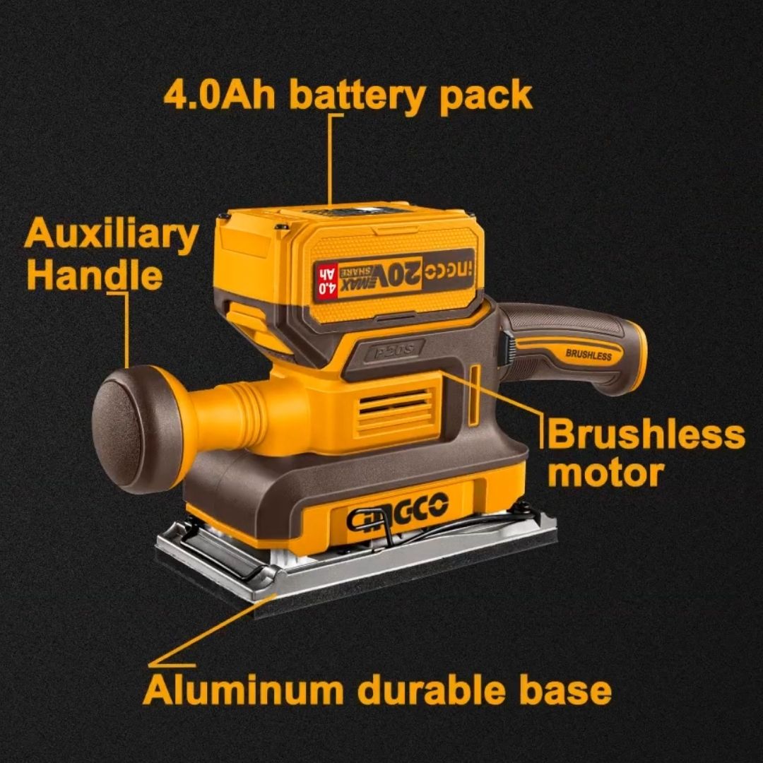 Ingco 20V Finishing Sander | Brushless | P20S