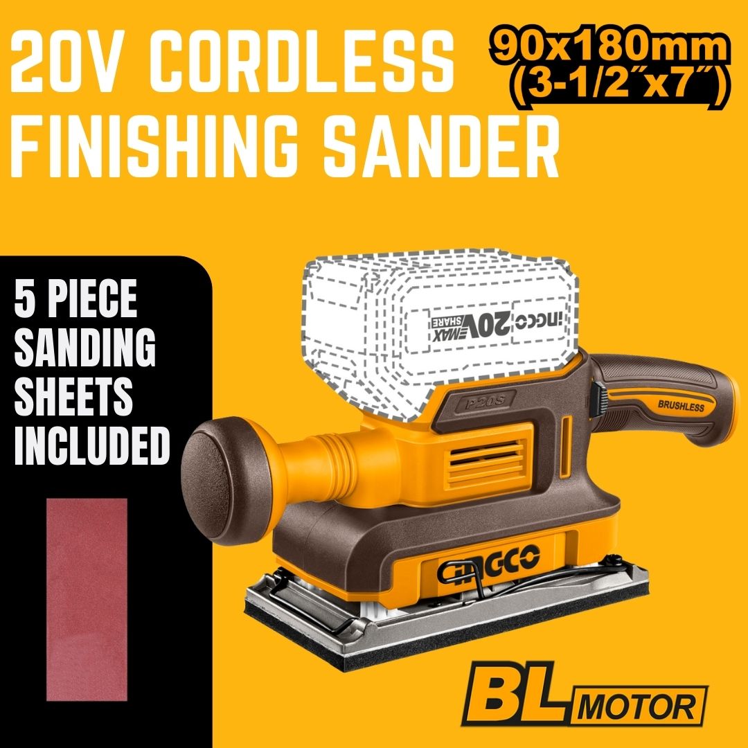 Ingco 20V Finishing Sander | Brushless | P20S
