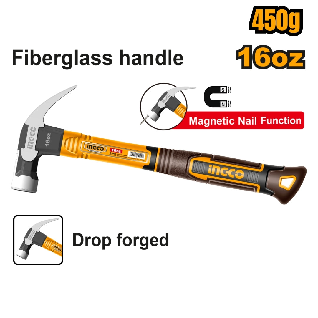 Ingco Claw Hammer Fibreglass - Magnetic Tip