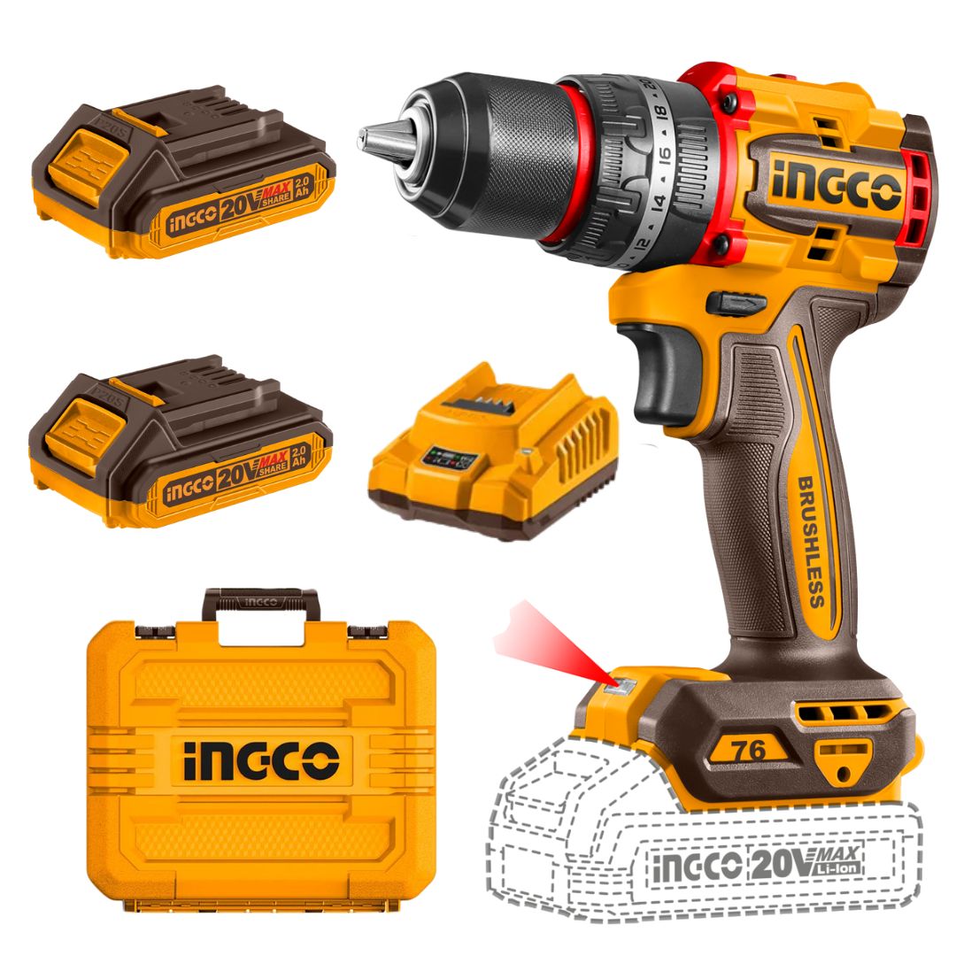 Ingco 20V Impact Drill Kit | 76 Nm | Brushless | P20S