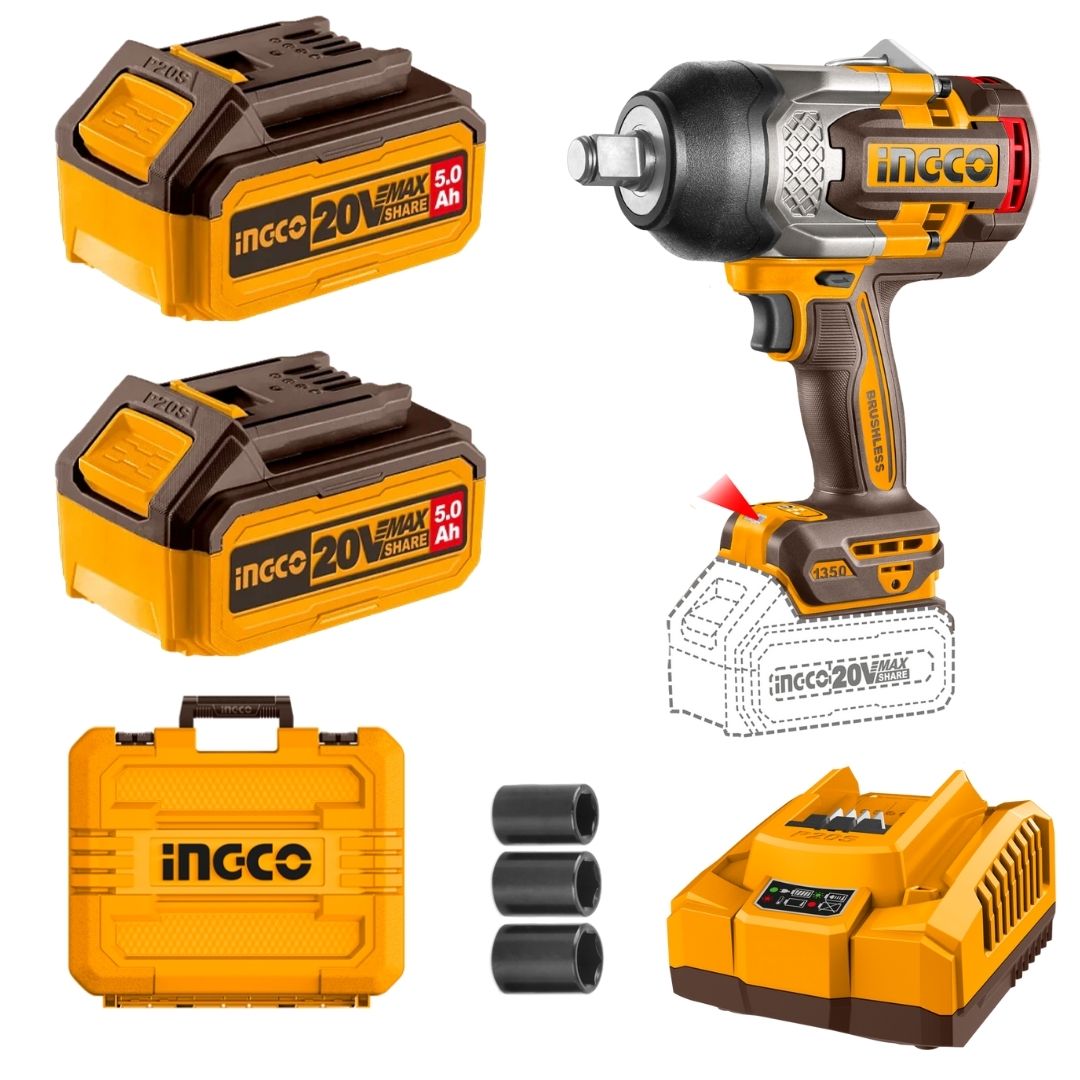 Ingco 20V Impact Wrench 3/4" Kit | 1 350 Nm | Brushless | P20S