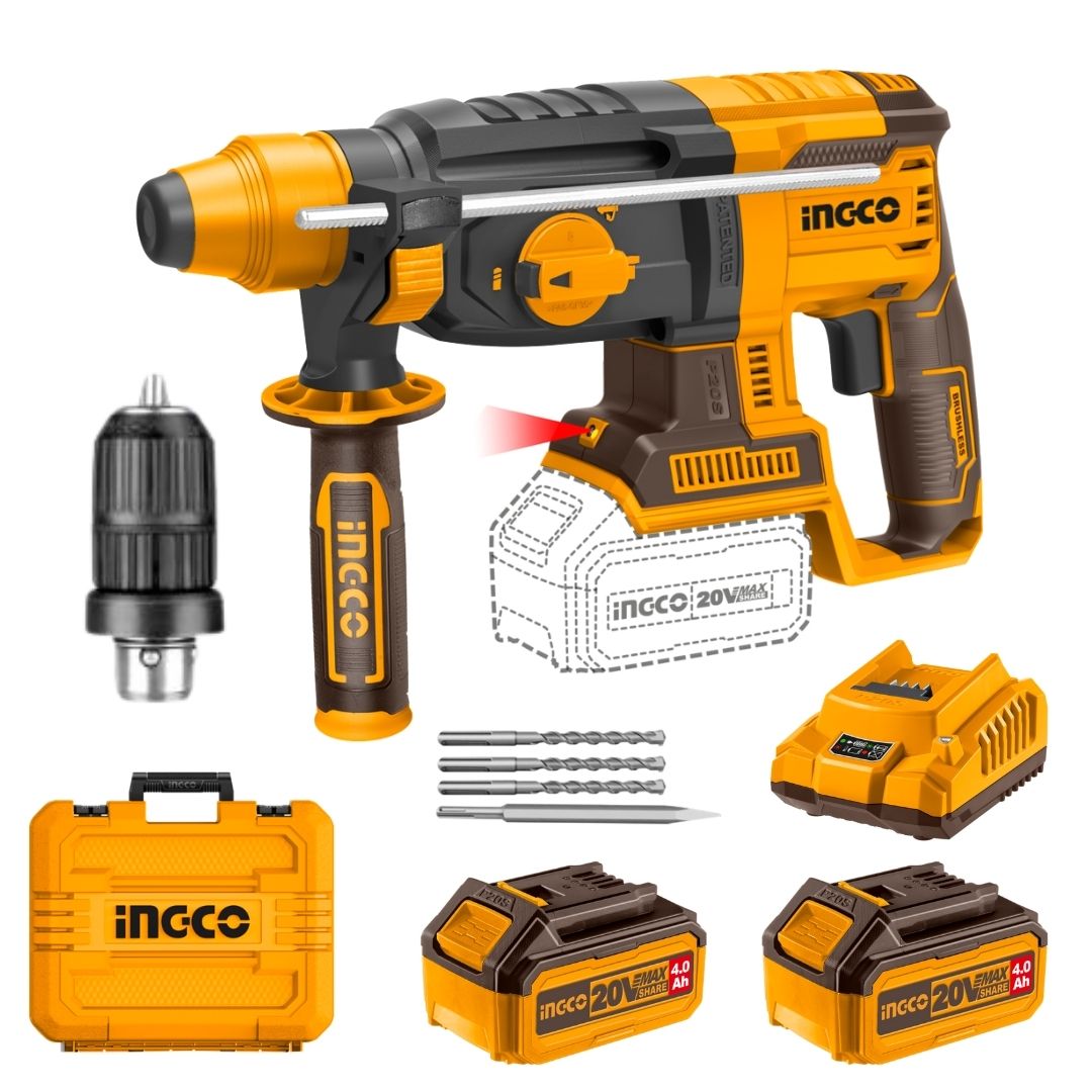 Ingco 20V Rotary Hammer SDS Plus Kit | 26 mm | Brushless | P20S