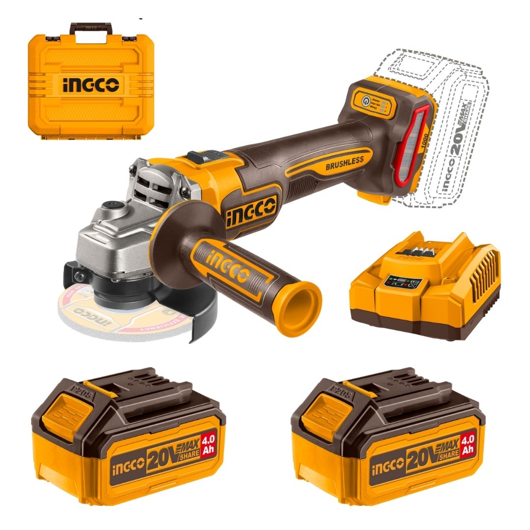 Ingco 20V Angle Grinder 115mm Kit | 1 000W | Brushless | P20S