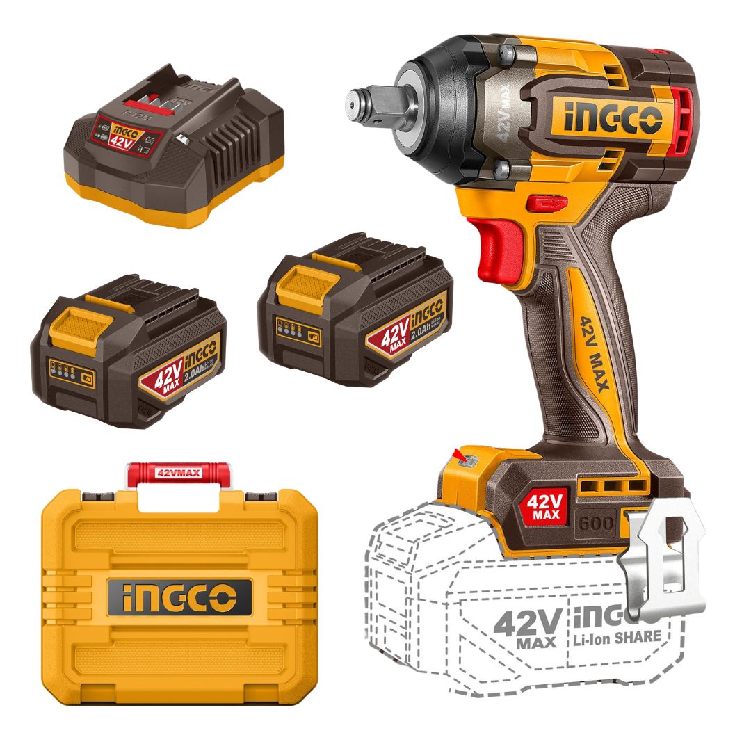 Ingco 42V Impact Wrench 1/2" Kit | 600 Nm | Brushless | P42M