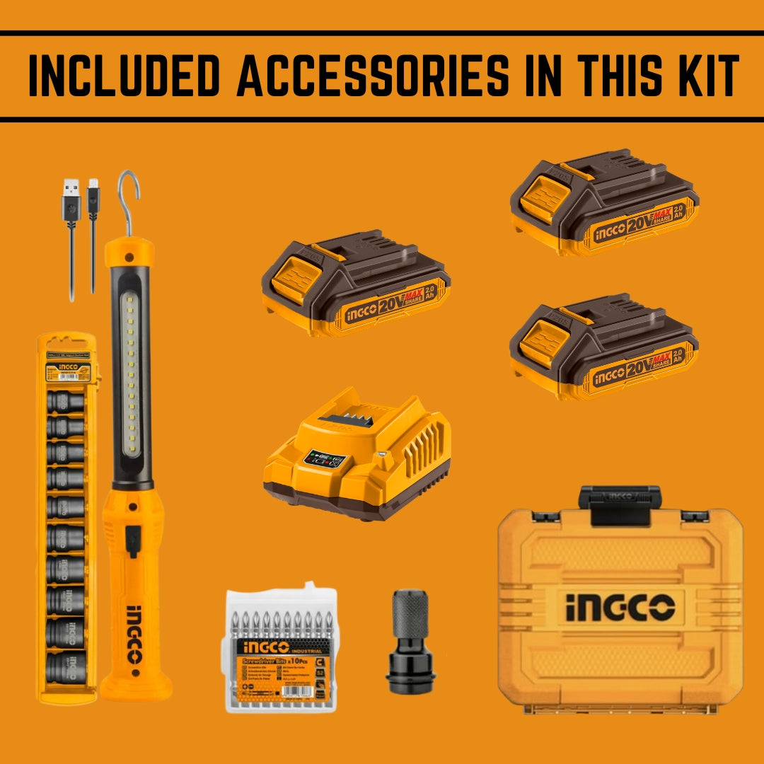 Ingco 20V Mechanics Combo - 3 Piece Set