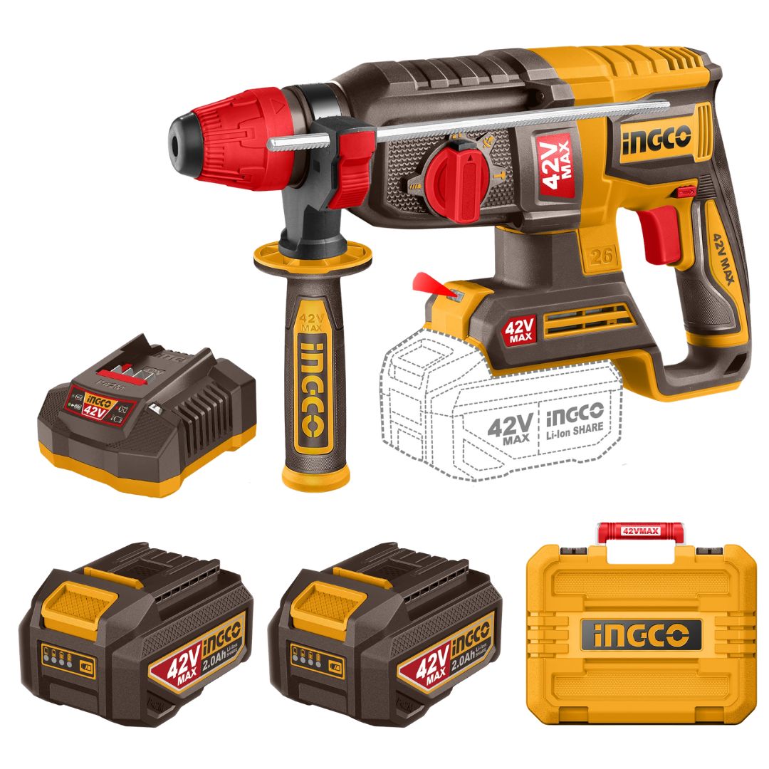 Ingco 42V Rotary Hammer SDS Plus Kit | 26 mm | Brushless | P40M