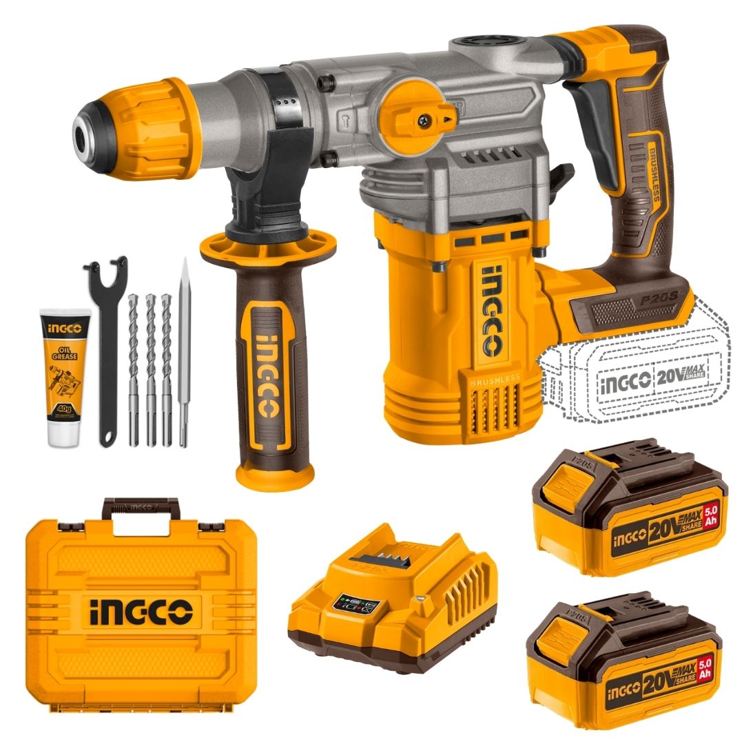 Ingco 20V Rotary Hammer SDS Plus Kit | 28 mm | Brushless | P20S