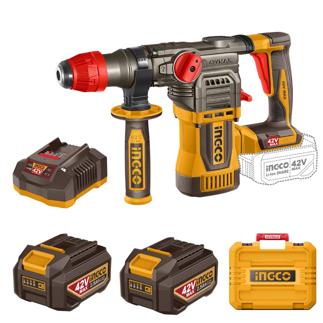 Ingco 42V Rotary Hammer SDS Plus Kit | 28 mm | Brushless | P40M