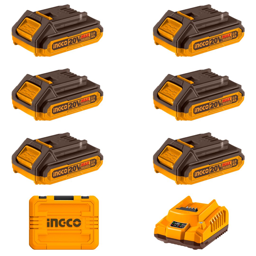 Ingco 20V Battery Pack | 6 x 2.0Ah + Charger | P20S