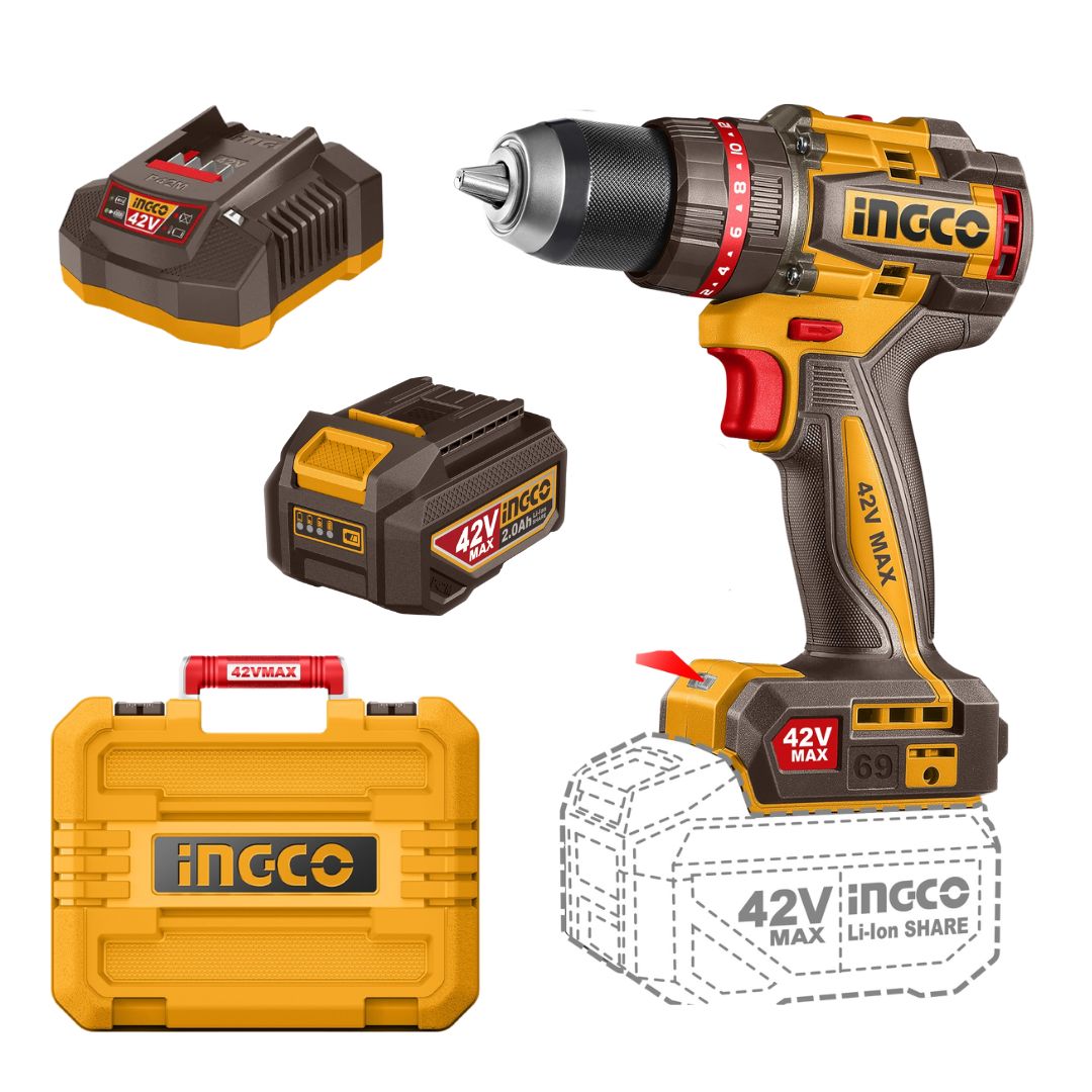 Ingco 42V Impact Drill Kit | 69 Nm | Brushless | P42M