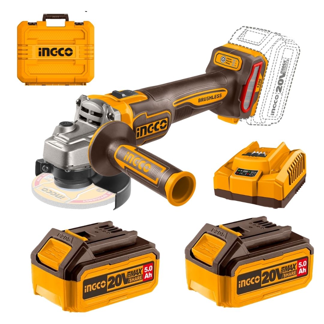 Ingco 20V Angle Grinder 115mm Kit | 1 200W | Brushless | P20S 