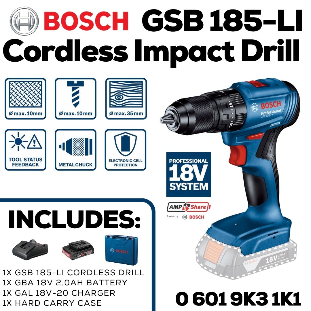 Bosch 18V Cordless Impact Drill Kit - GSB 185-LI