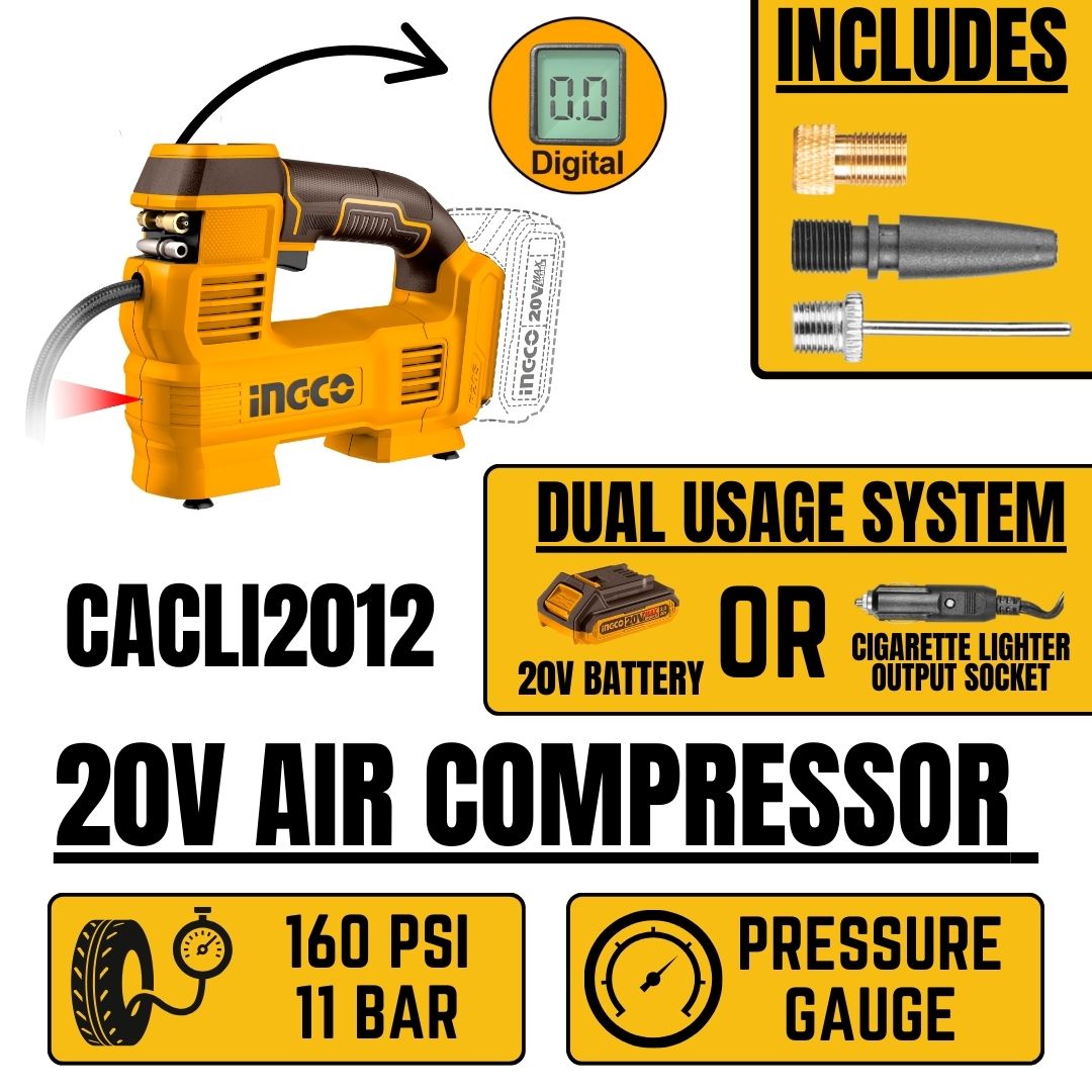 Ingco 20V Air Compressor 160 PSI | Dual Function | P20S