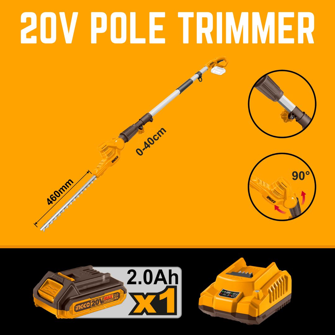 Ingco 20V Pole Hedge Trimmer Kit | Cordless | P20S