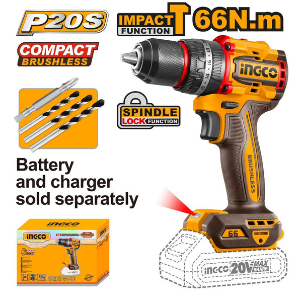 Ingco 20V Impact Drill Brushless Compact 66Nm