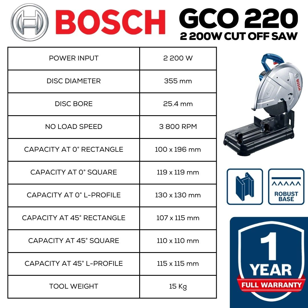 Bosch Cut Off Saw GCO 220 - Product Specs