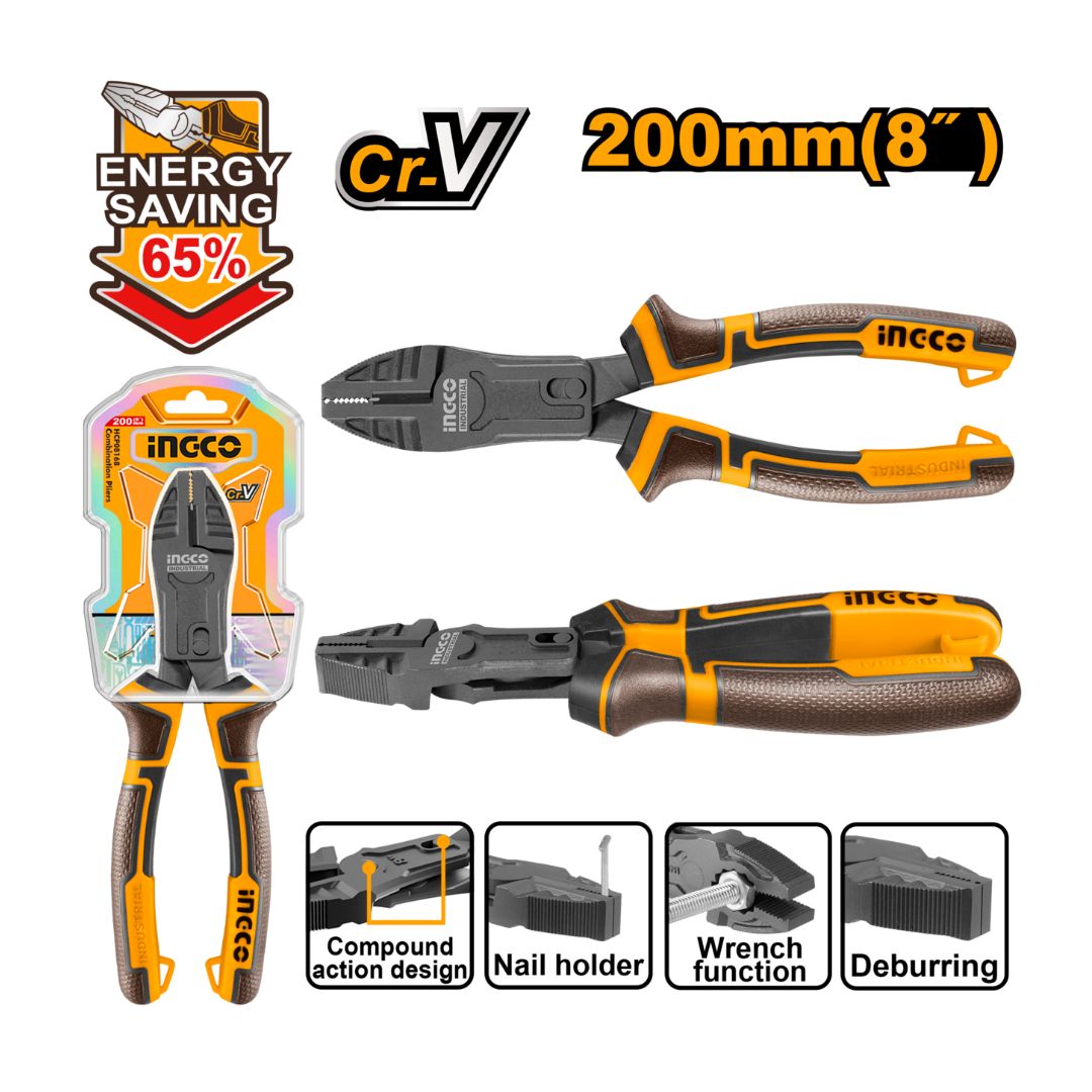 Ingco Plier | Combination | Compound Action - 200 mm (8