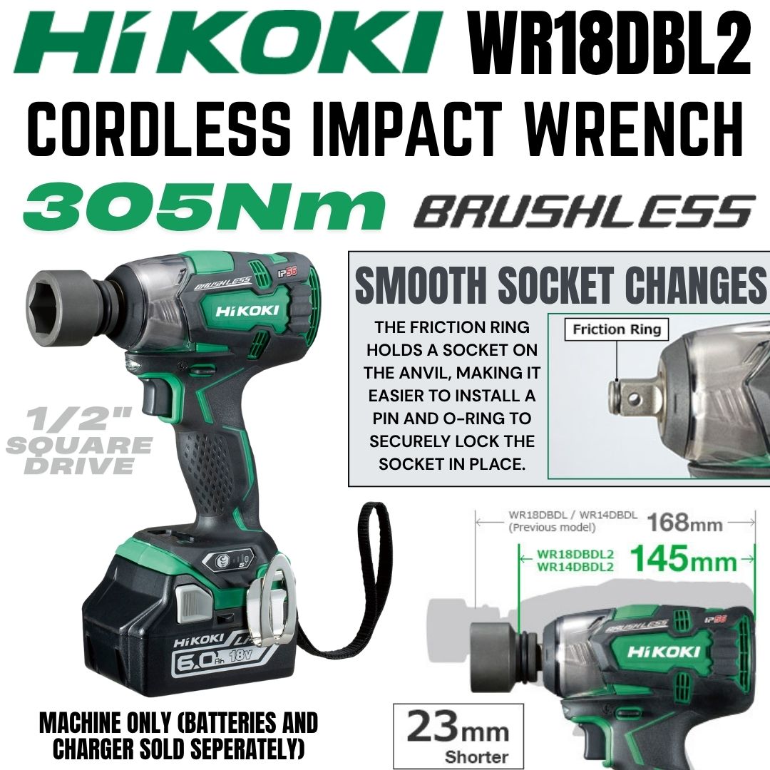 Hikoki 18V Impact Wrench WR18DBDL2 (305Nm) - 1/2"