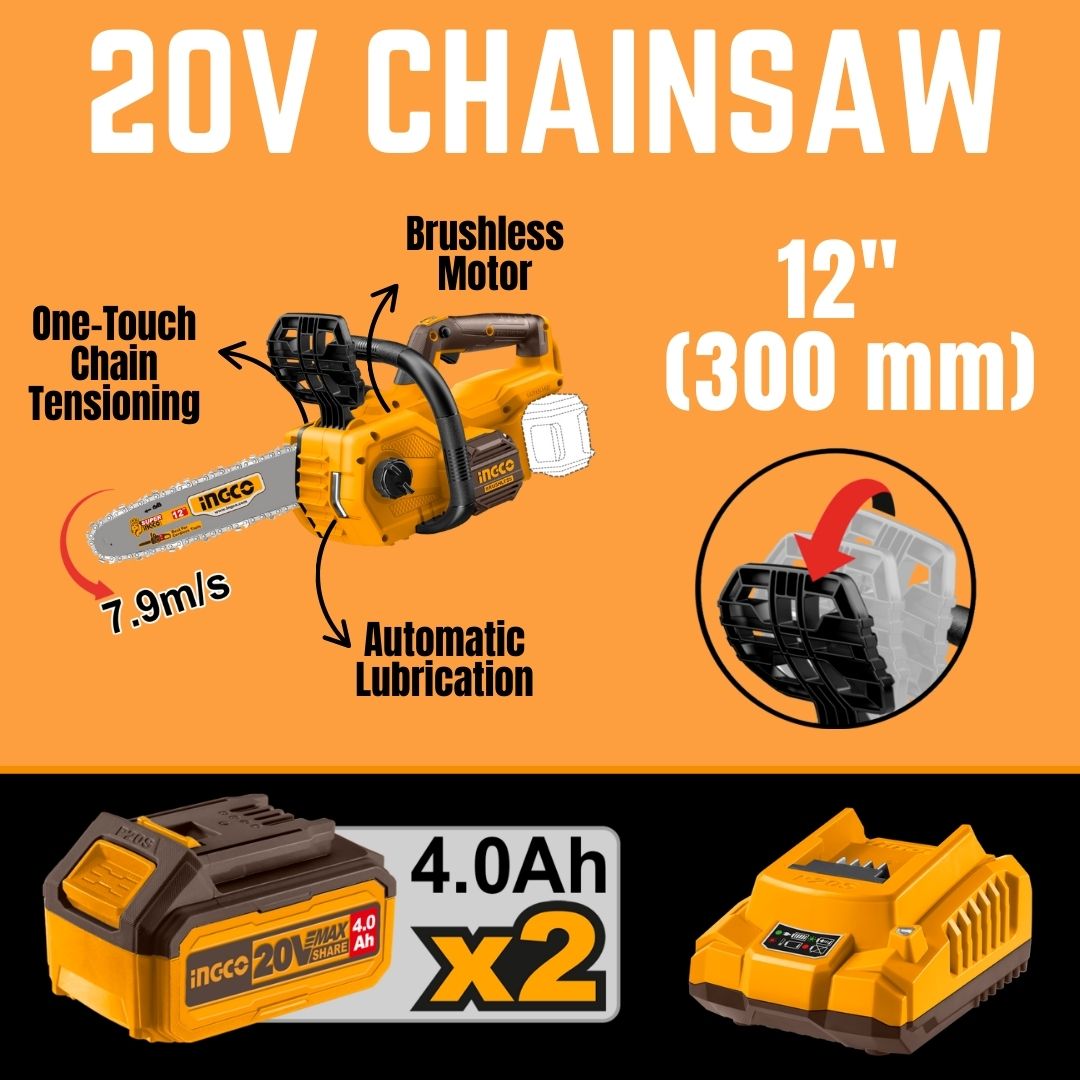 Ingco 20V Chainsaw Brushless Kit | 12" (300 mm) | P20S