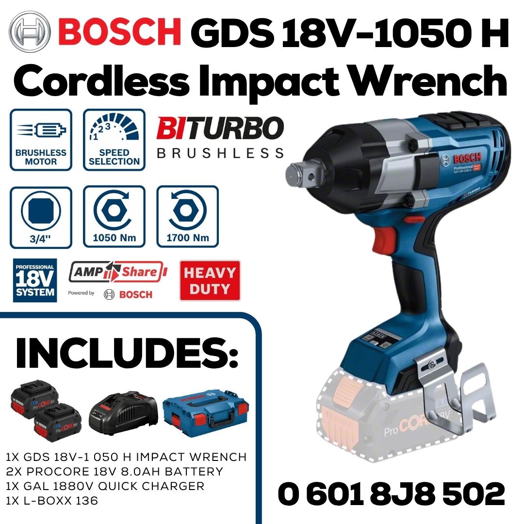 Bosch GDS 18V-1050 H Impact Wrench 3/4" 1050Nm | Bethanie Hardware | With Batteries