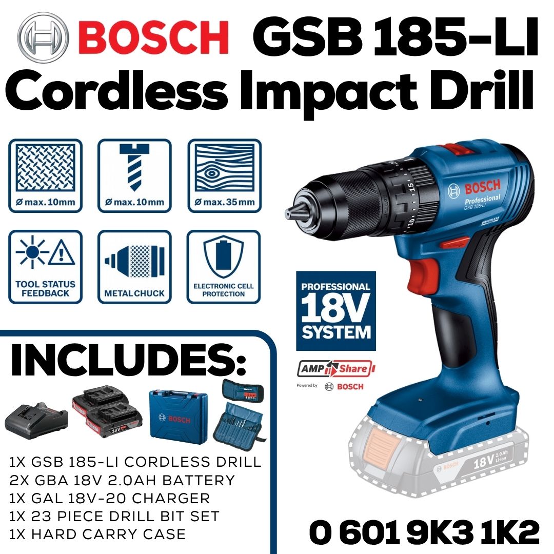 Bosch GSB 185-LI Cordless Impact Drill Set - 23 Piece