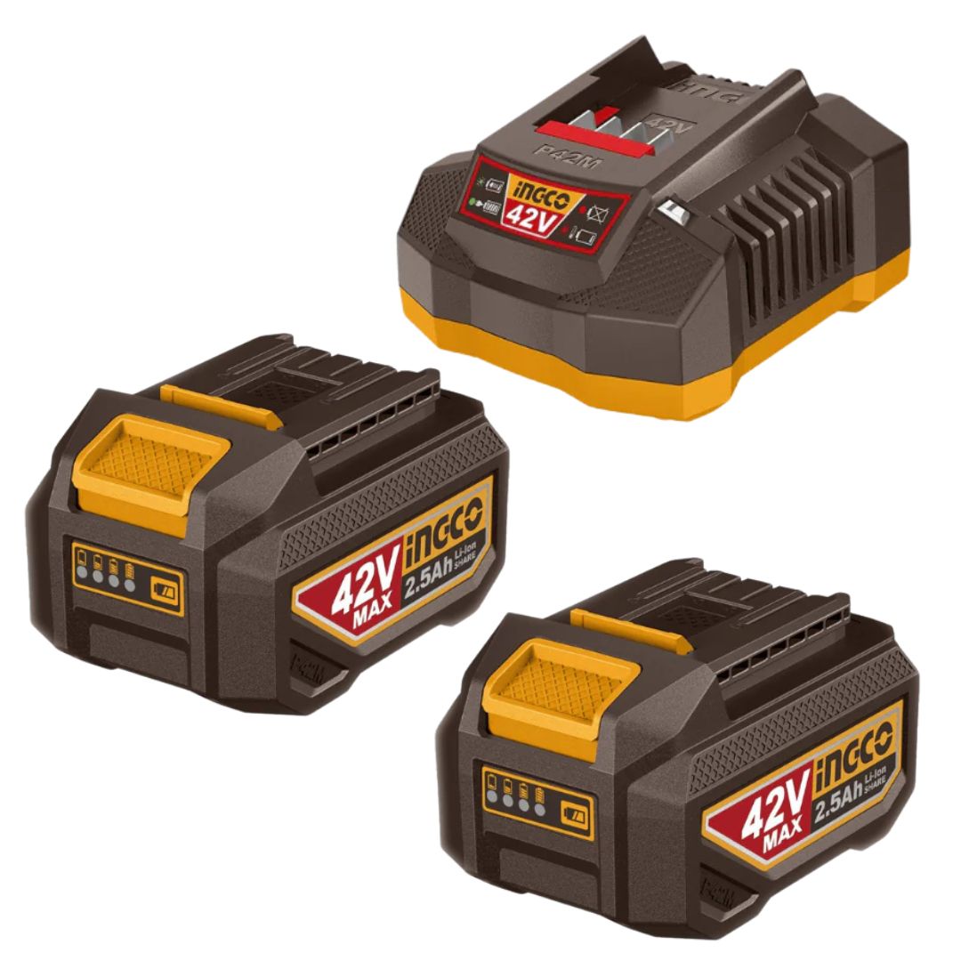 Ingco 42V Battery Combo | 2 x 2.5Ah + Charger | P42M
