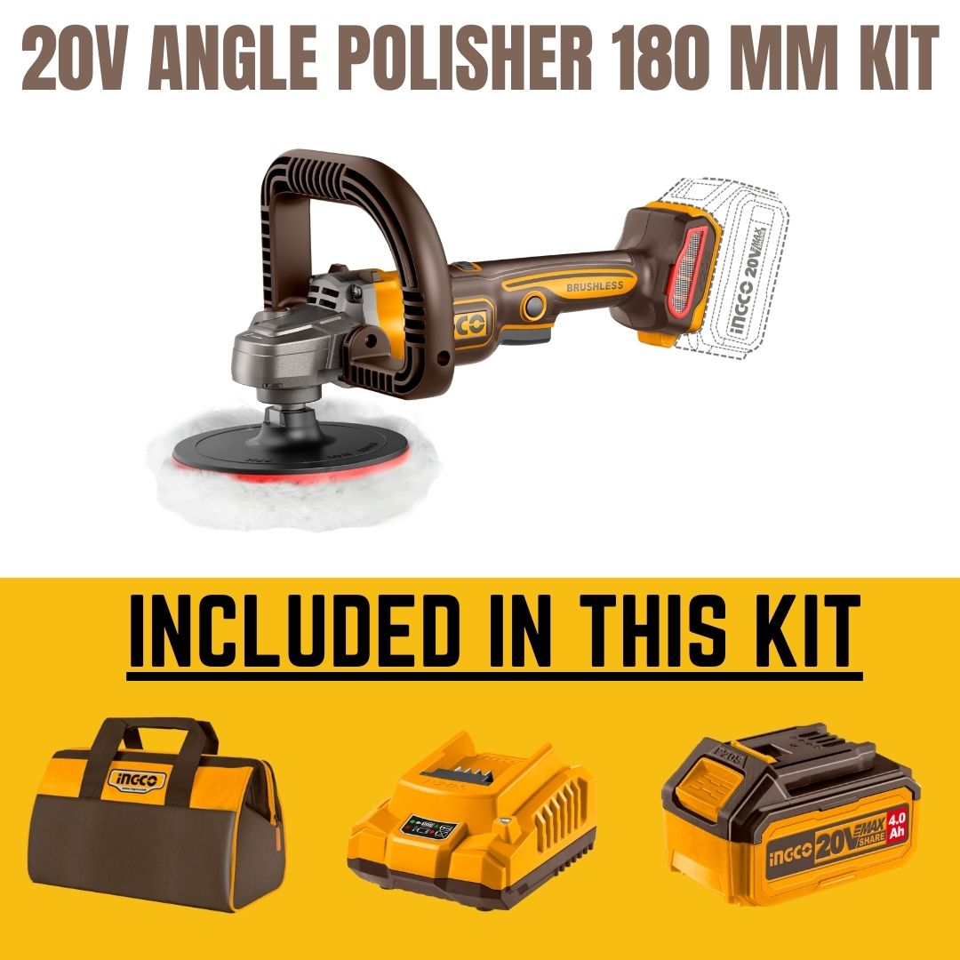 Ingco 20V Polisher 180 mm Kit | Brushless | P20S