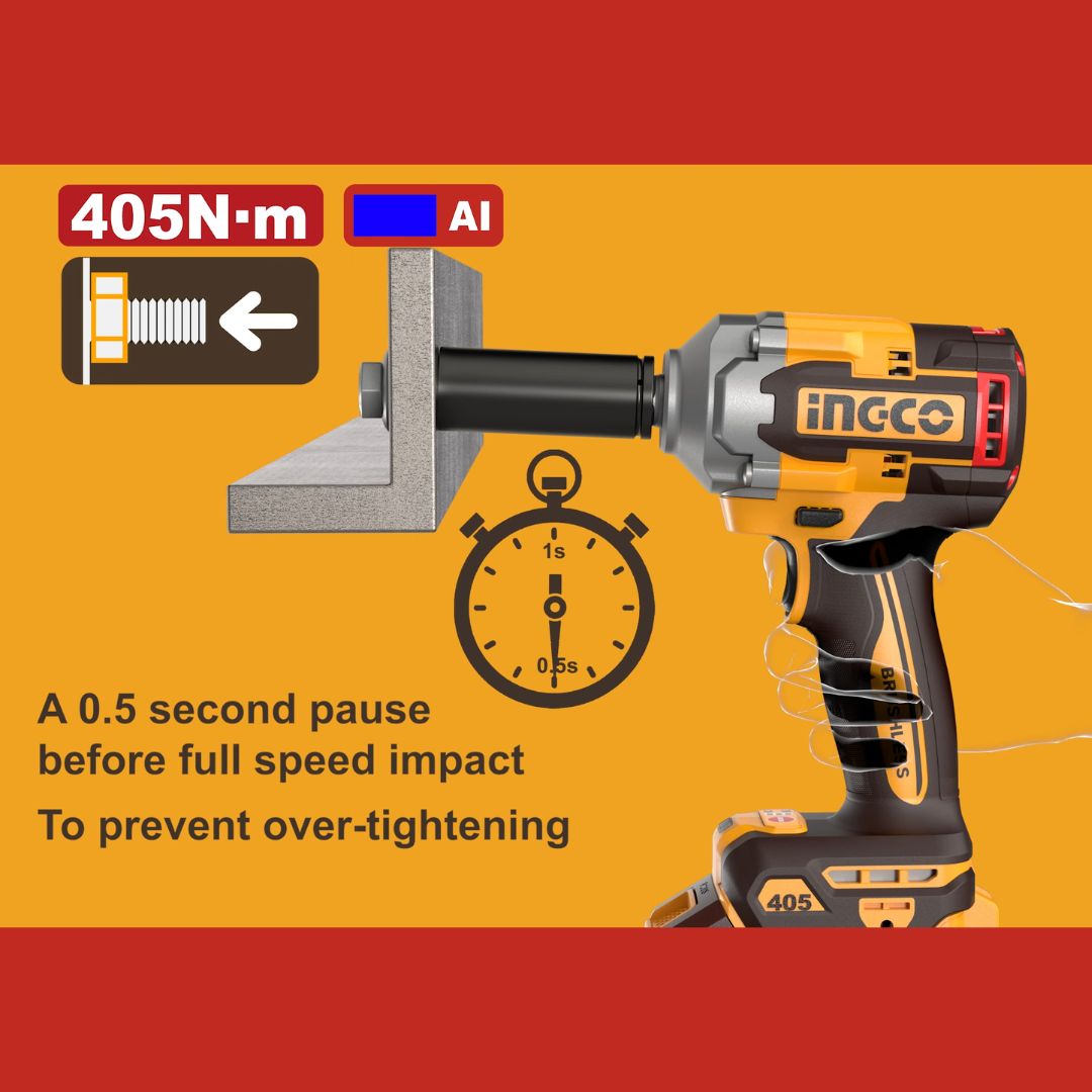 Ingco 20V Impact Wrench 1/2" | 405 Nm | Brushless | P20S | AI Mode