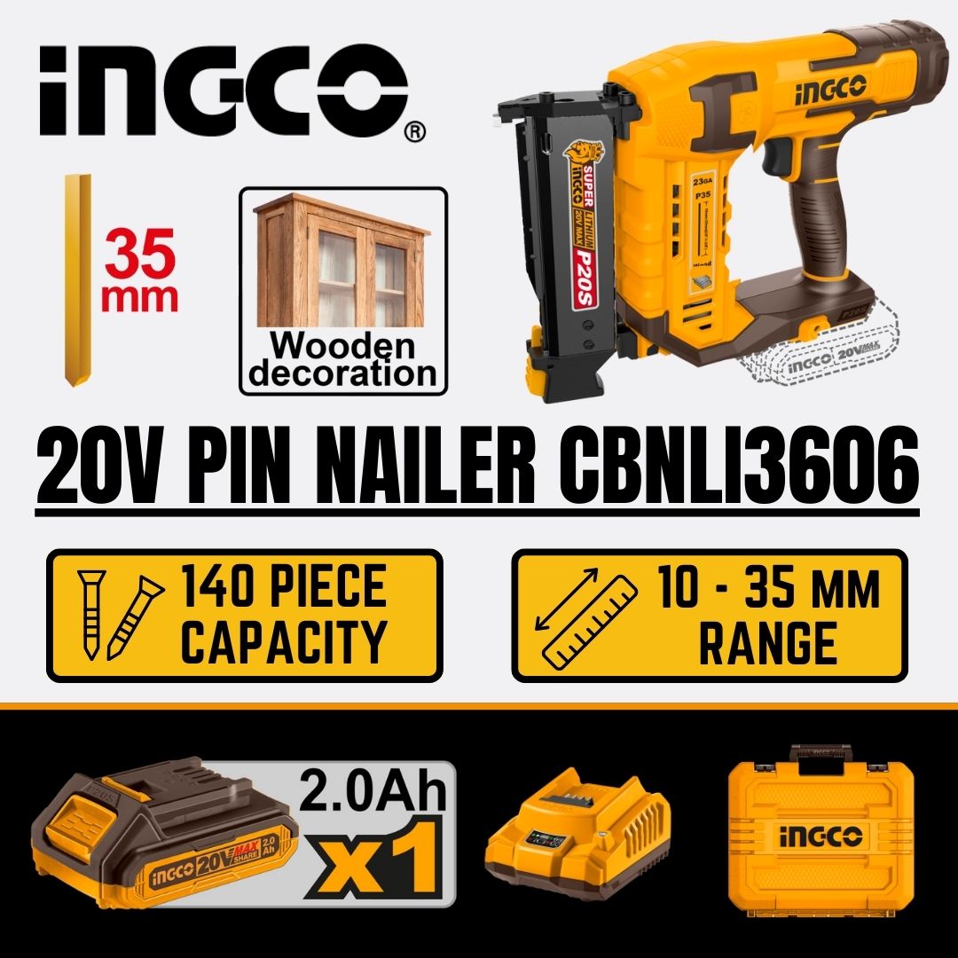 Ingco 20V Pin Nailer 35 mm Kit | Air Assisted | P20S