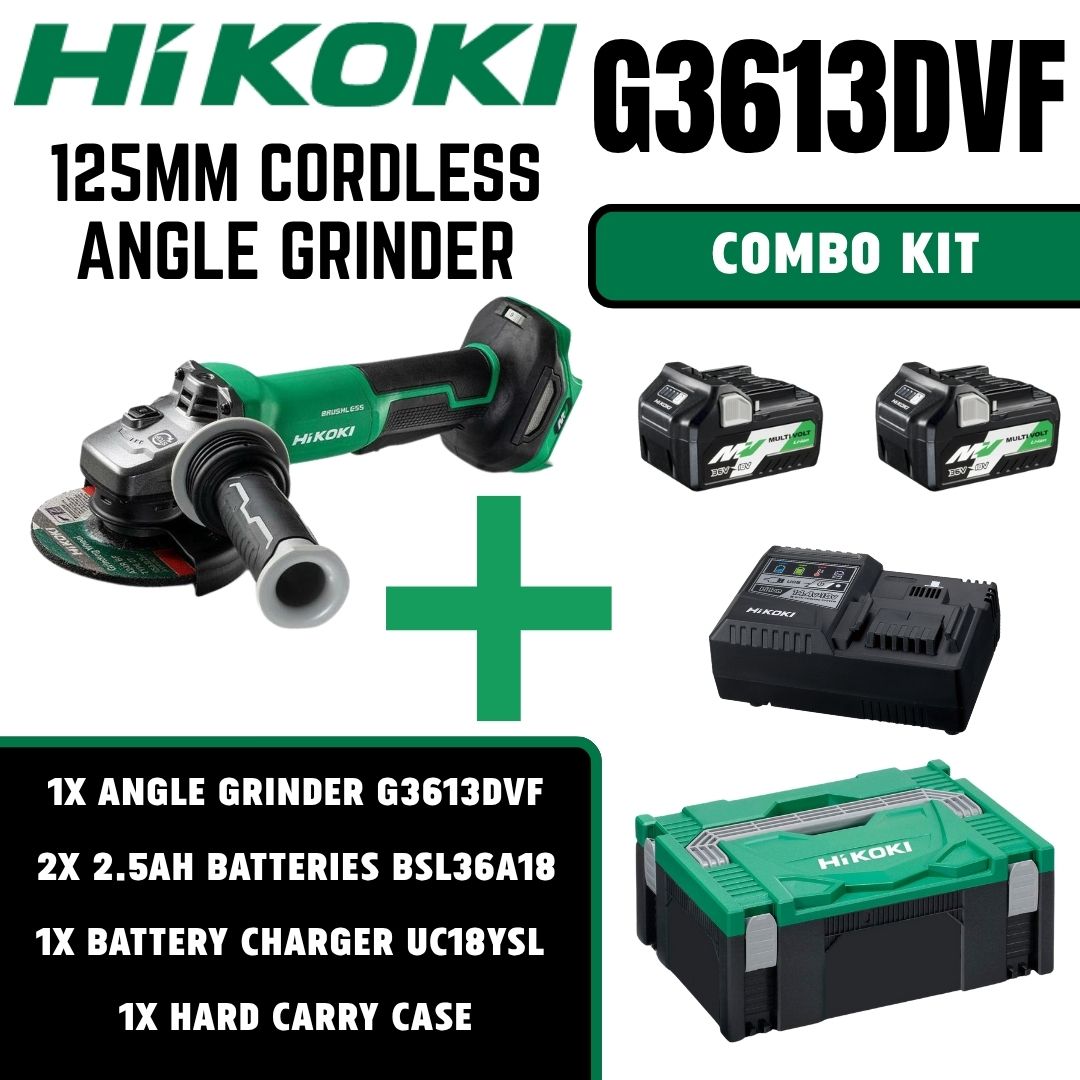 Hikoki 36V Angle Grinder 125mm Paddle G3613DVF | Combo Kit