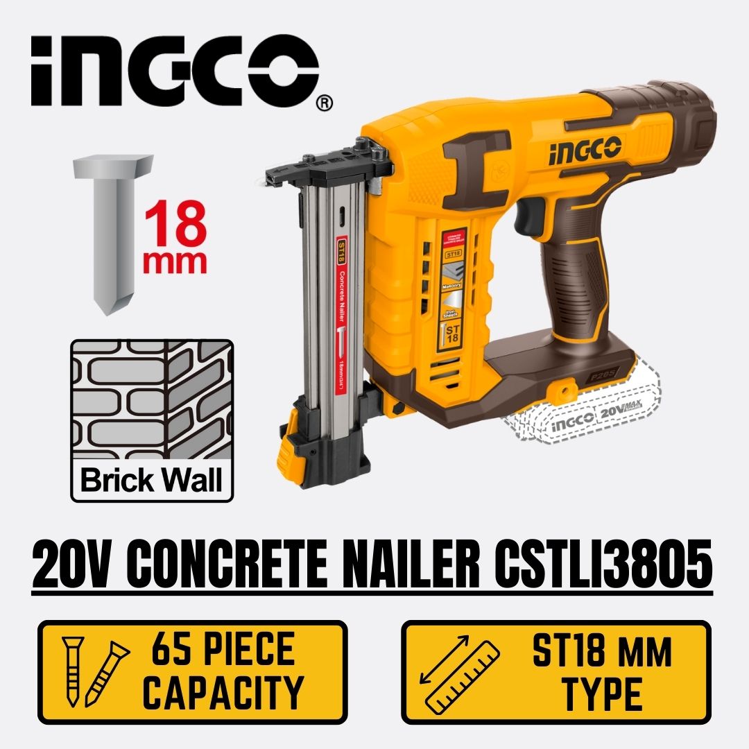 Ingco 20V Conrete Nailer 18 mm | Air Assisted | P20S