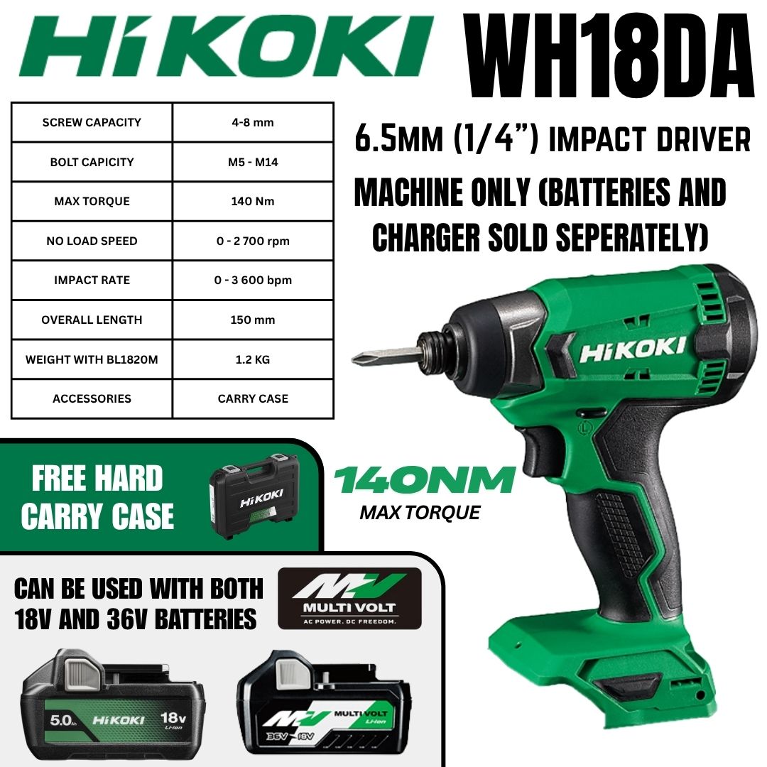 Hikoki 18V Cordless Impact Driver WH18DA | Bethanie Hardware