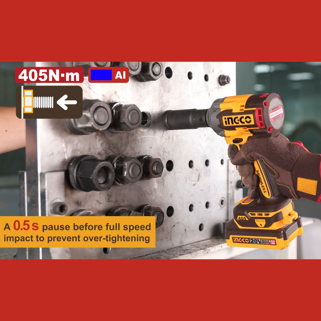 Ingco 20V Impact Wrench 1/2" | 405 Nm | Brushless | P20S | AI Mode