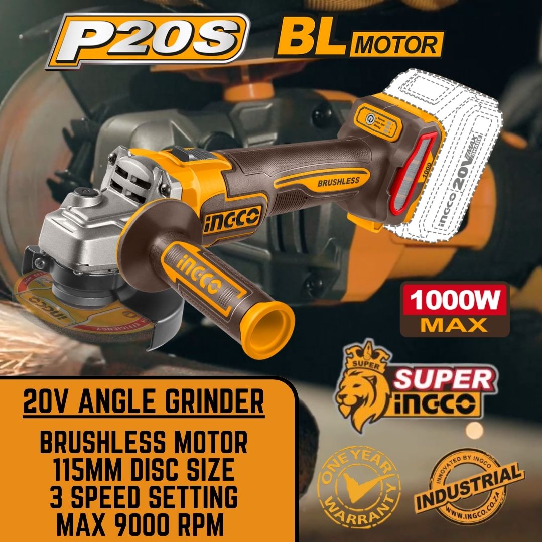Ingco 20V Angle Grinder 115mm 1 000W - CAGLI27153
