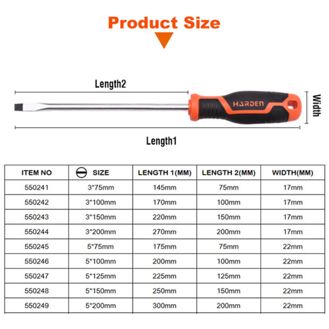 Harden Screwdriver Soft Handle - Slotted (Flat)