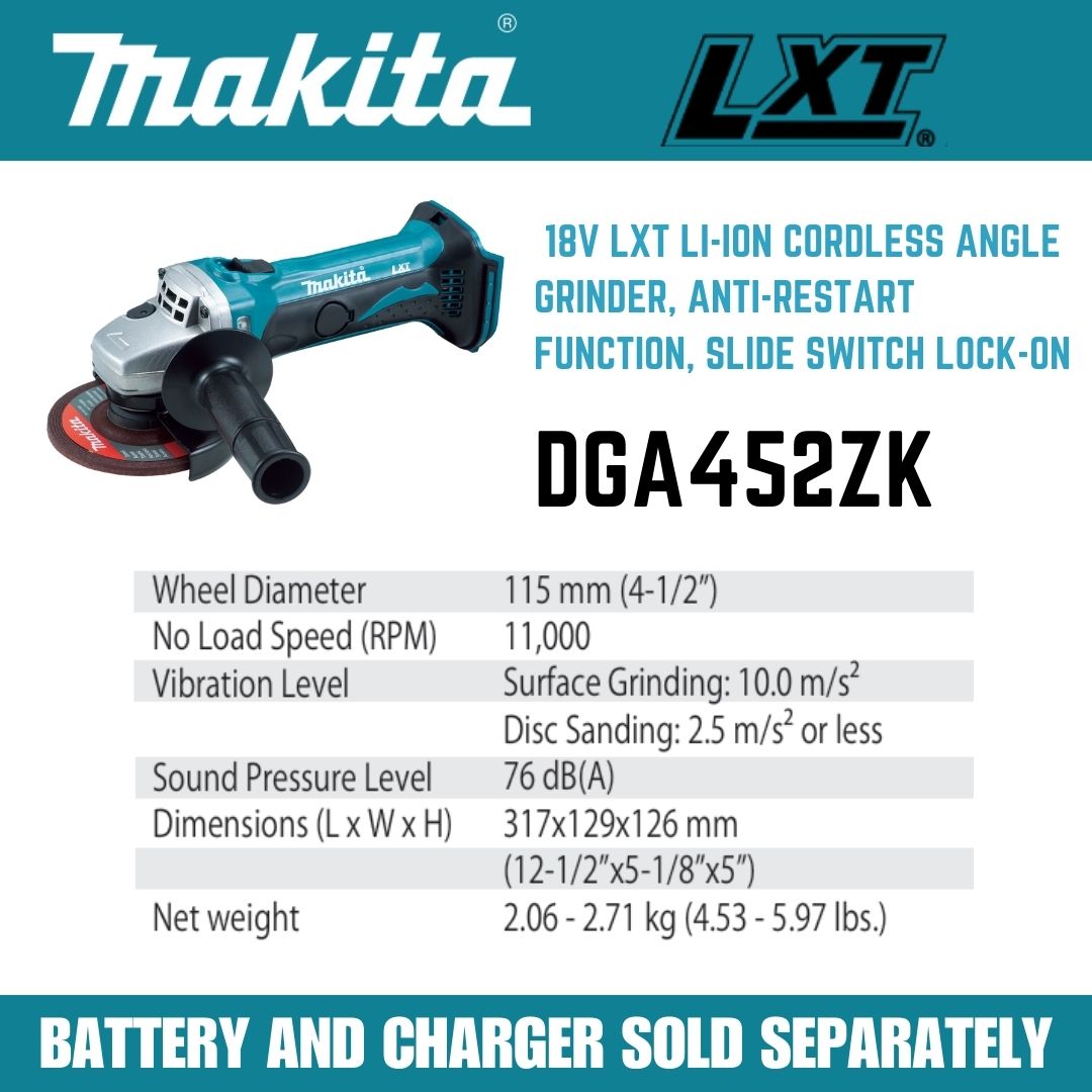Makita 18V Cordless Angle Grinder 115mm - Specifications 