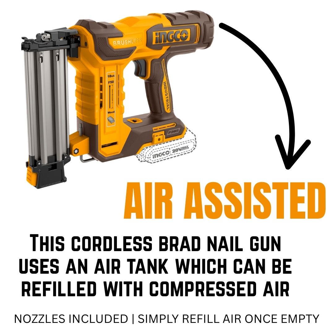 Ingco 20V Brad Nailer 50 mm Kit | Air Assisted | P20S