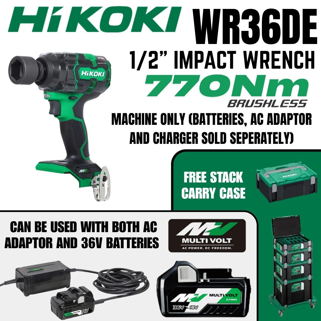 Hikoki 36V  Cordless 1/2" Impact Wrench WR36DE (770Nm) | Bethanie Hardware