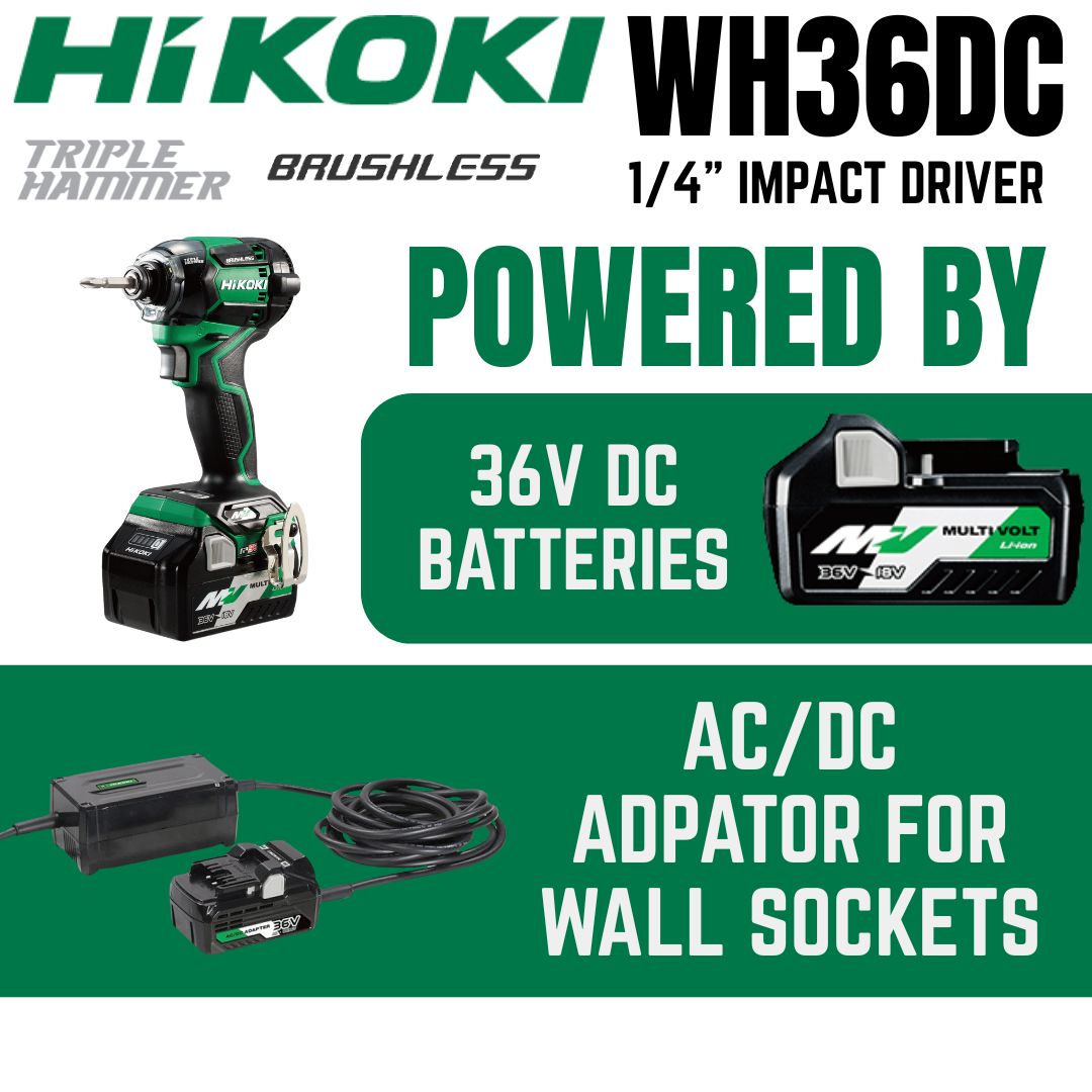 Hikoki 36V Impact Driver WH36DC - AC/DC Powered