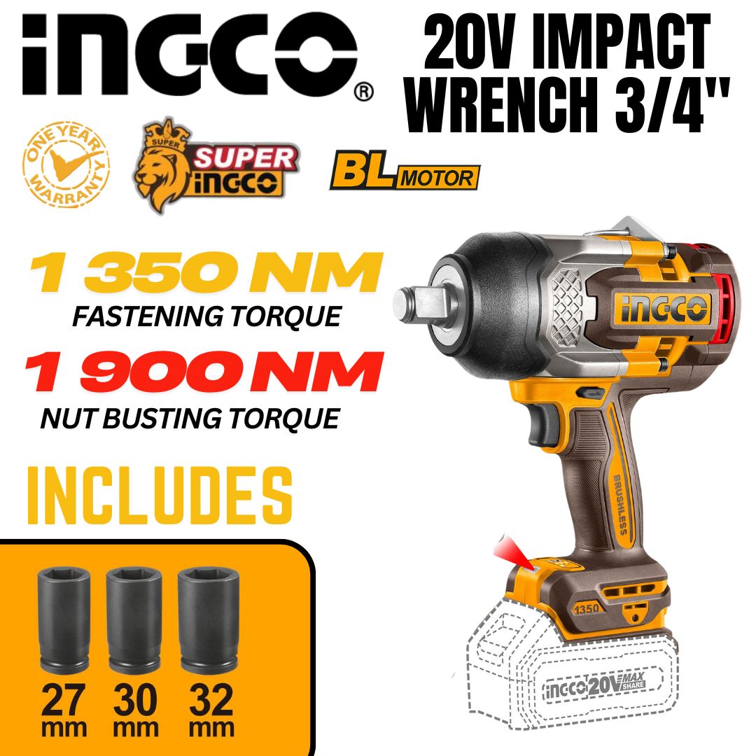 Ingco 20V Impact Wrench 1 350nm - Bethanie Hardware