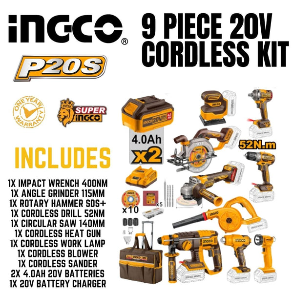 Mica Inco Tools Ingco 20V Ultimate Combo - 9 Piece Cordless Tool Kit – Bethanie Hardware