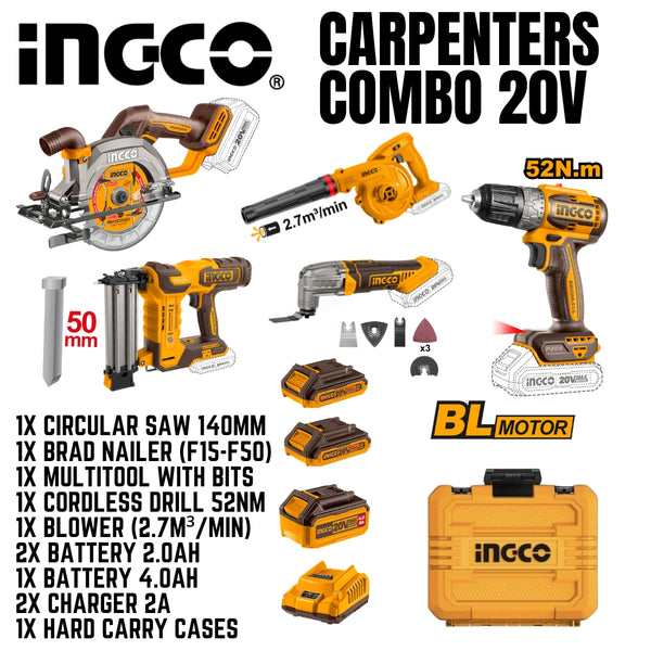 Ingco 20V Carpenters Combo - 5 Piece Set