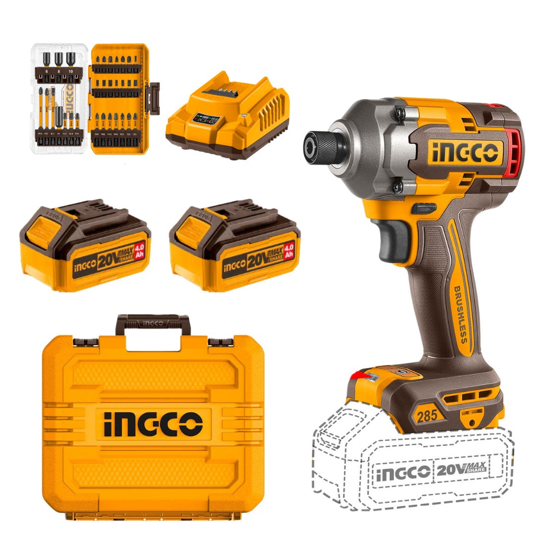 Ingco 20V Impact Driver Kit - 285mm Brushless