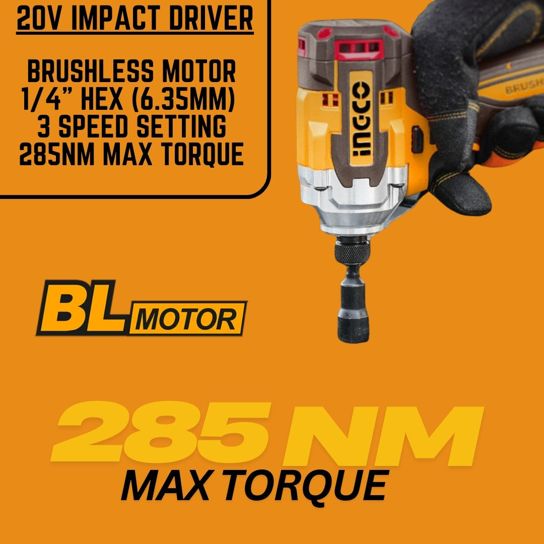 Ingco 20V Impact Drill + Driver Kit - Brushless