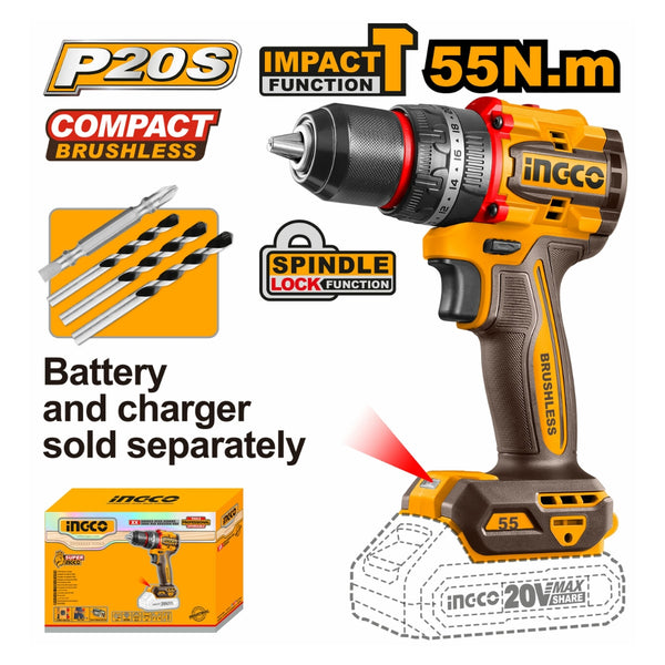 Ingco 20V Impact Drill Brushless Compact 55Nm