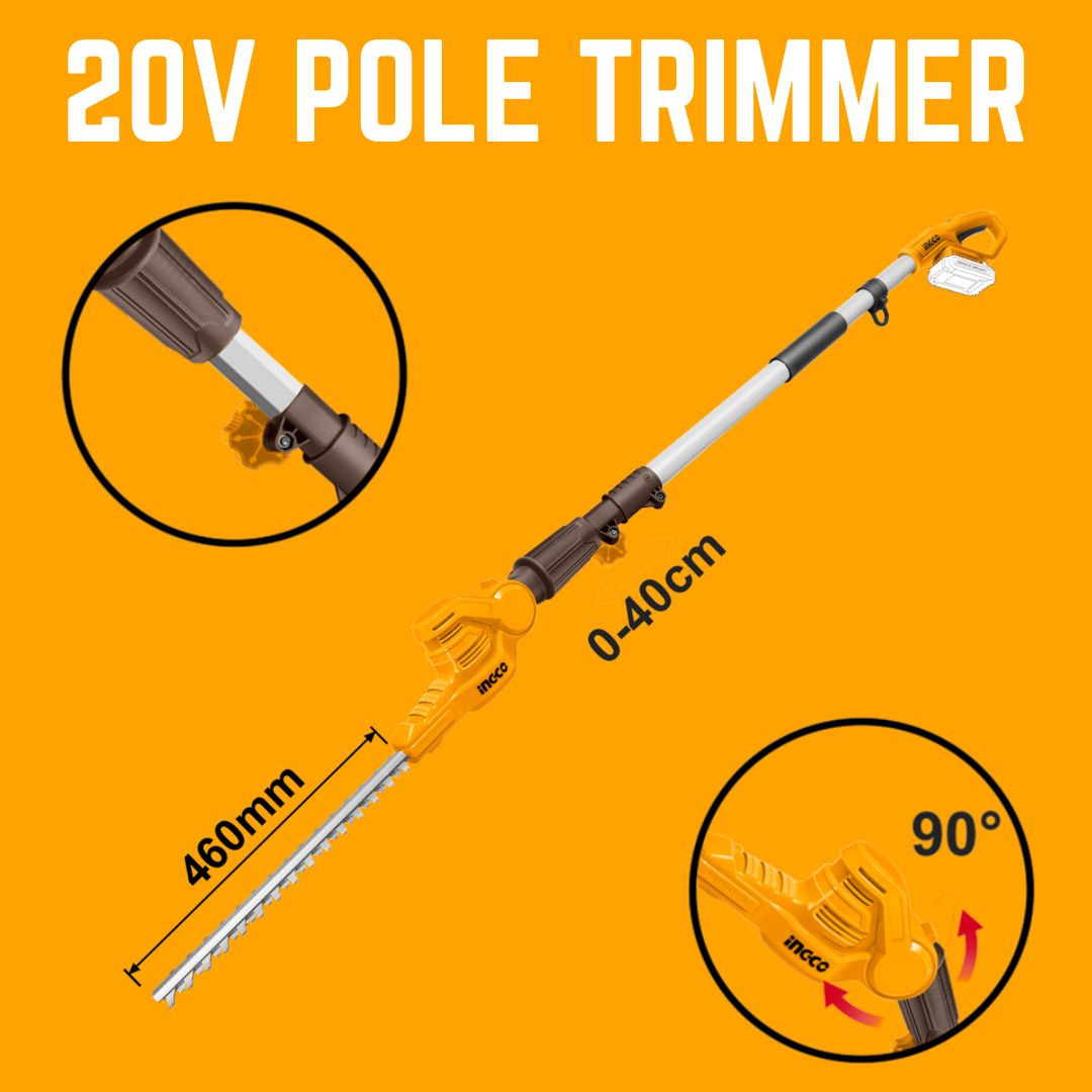 Ingco 20V Pole Hedge Trimmer | Cordless | P20S