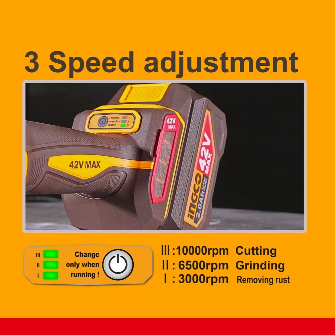 Ingco 42V Angle Grinder 115mm Kit | 1 280W | Brushless | P42M