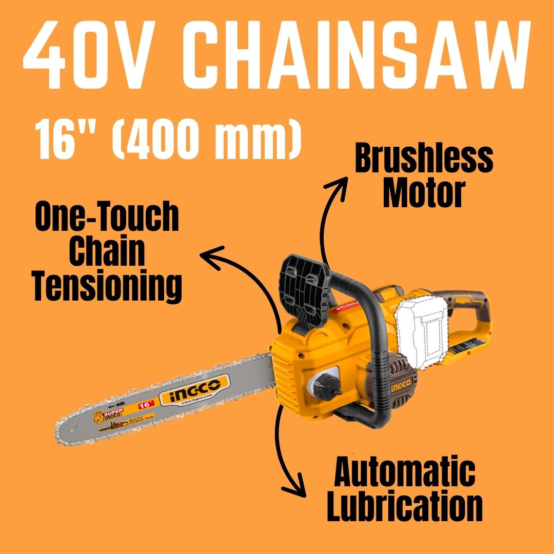 Ingco 40V Chainsaw Brushless | 16" (400 mm) | P20S
