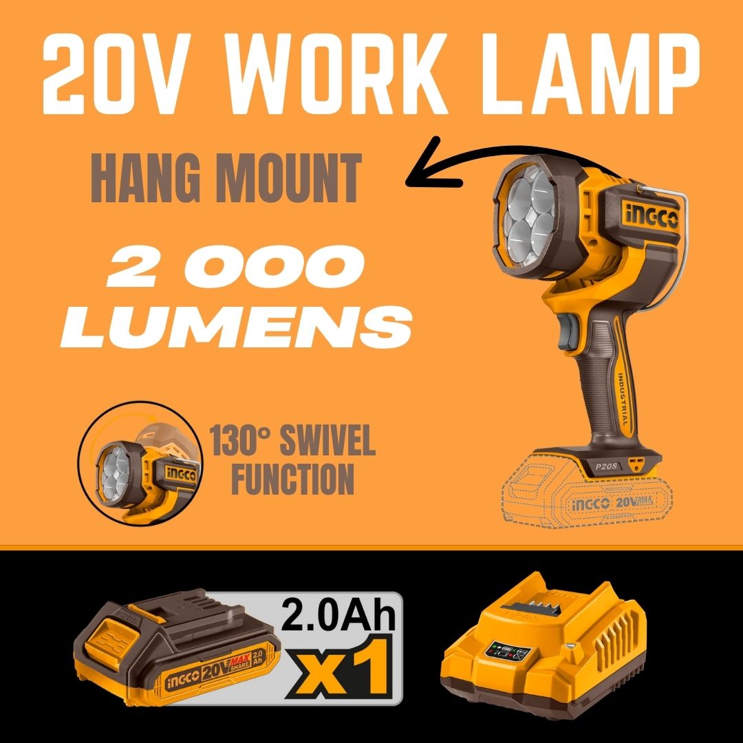Ingco 20V Work Lamp Kit | 2 000 Lumens | P20S
