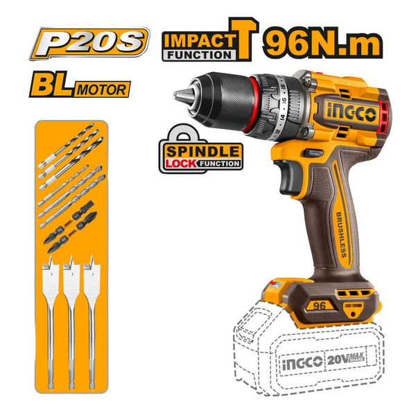 Ingco 20V Impact Drill Brushless 96Nm (P20S)